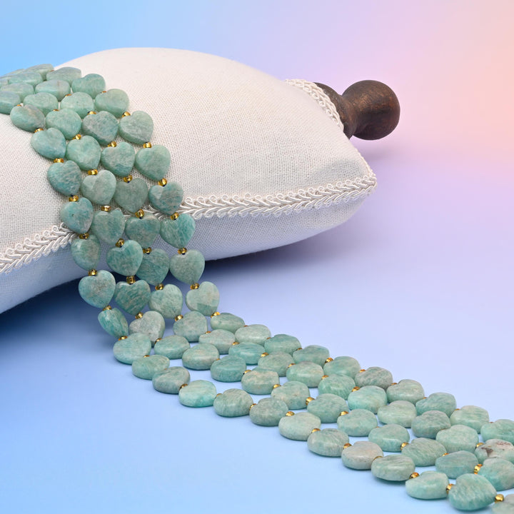 Natural Amazonite Faceted Heart Gemstone Beads, Bead Size 12mm Heart Faceted Beads, DIY Jewelry Making Beads, 15.5 Inches Per Strand