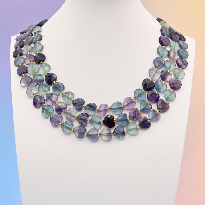 Natural Fluorite Faceted Heart Gemstone Beads, Bead Size 12mm Heart Faceted Beads, DIY Jewelry Making Beads, 15.5 Inches Per Strand