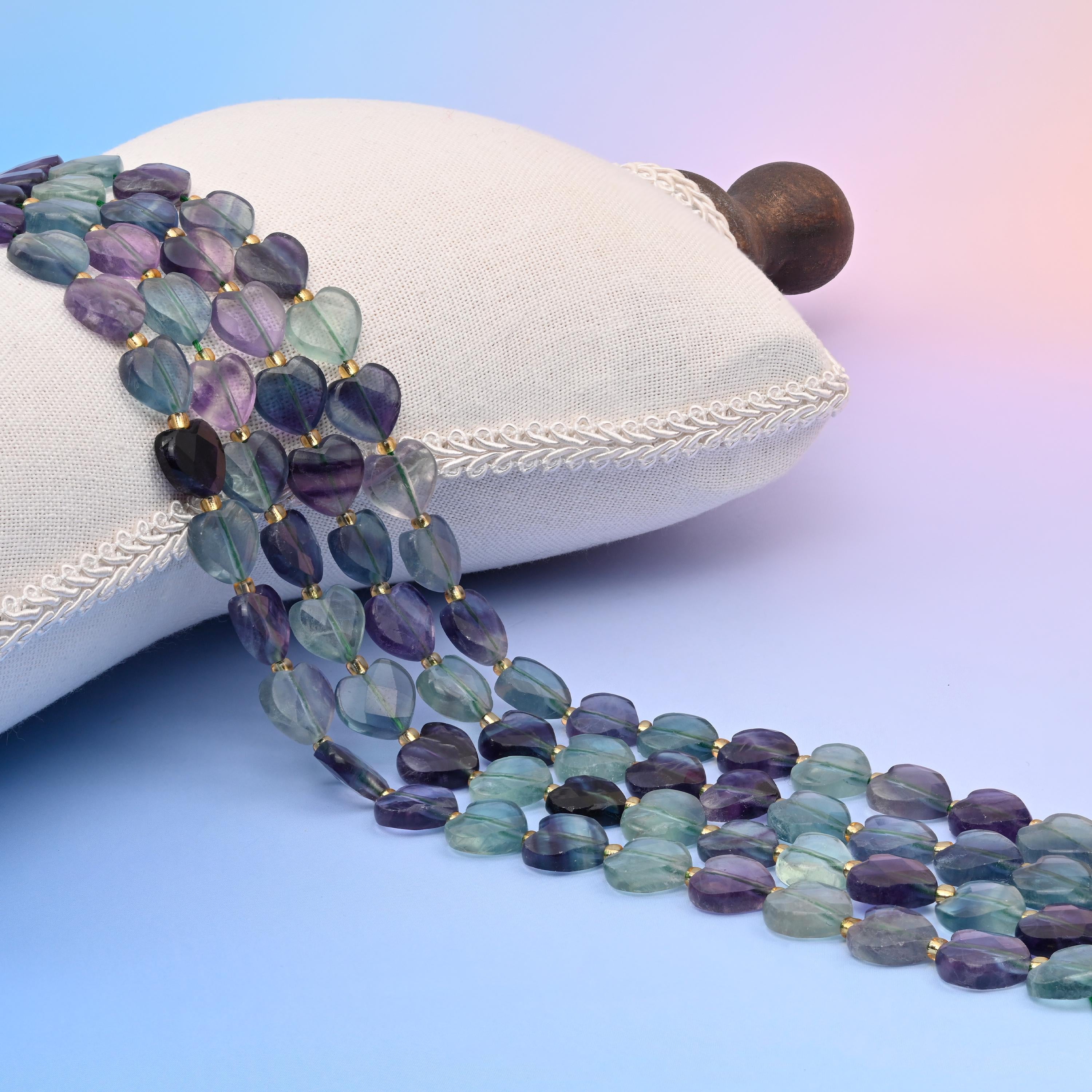 Natural Fluorite Faceted Heart Gemstone Beads, Bead Size 12mm Heart Faceted Beads, DIY Jewelry Making Beads, 15.5 Inches Per Strand