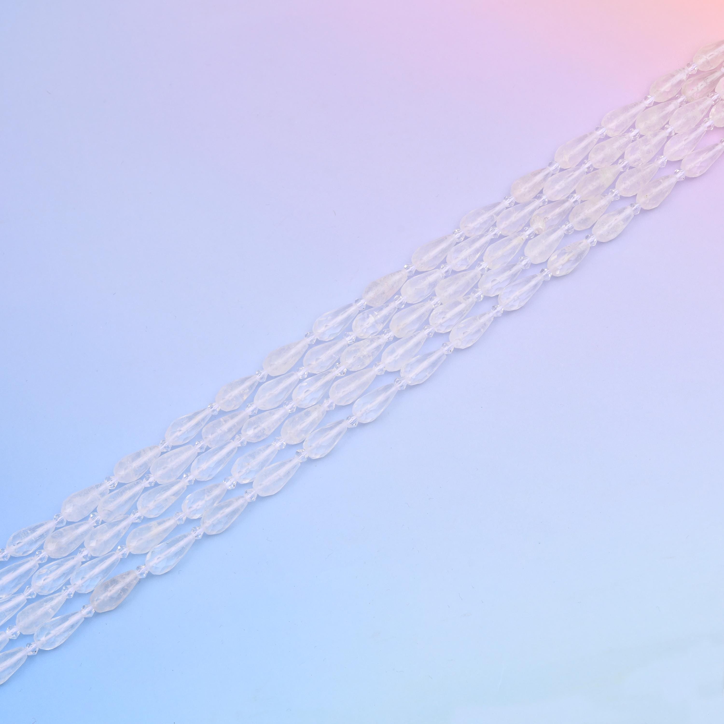 Natural Clear Quartz Faceted Teardrop Gemstone Beads, Bead Size 16x8mm Faceted Beads, DIY Jewelry Making Beads, 15.5 Inches Per Strand