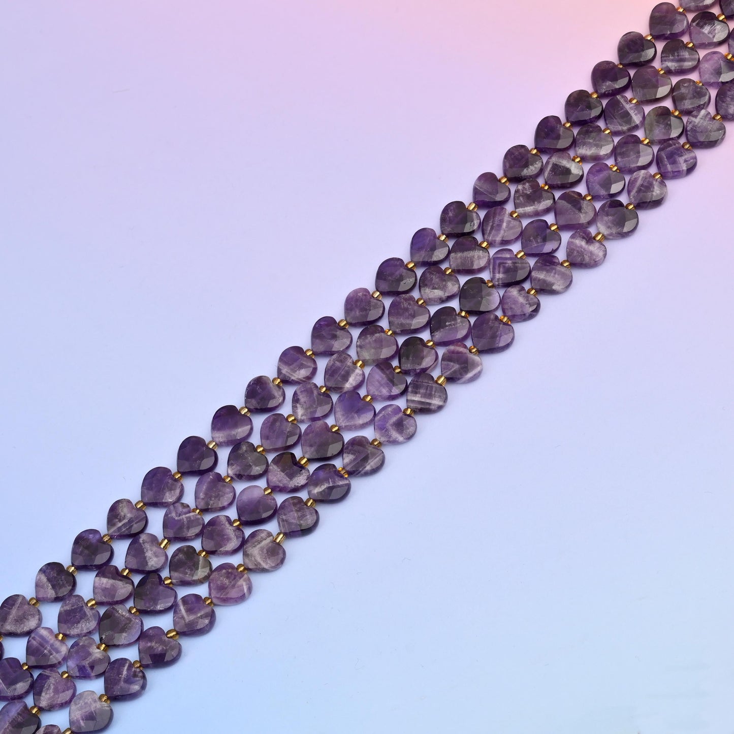 Natural Amethyst Faceted Heart Gemstone Beads, Bead Size 12mm Heart Faceted Beads, DIY Jewelry Making Beads, 15.5 Inches Per Strand