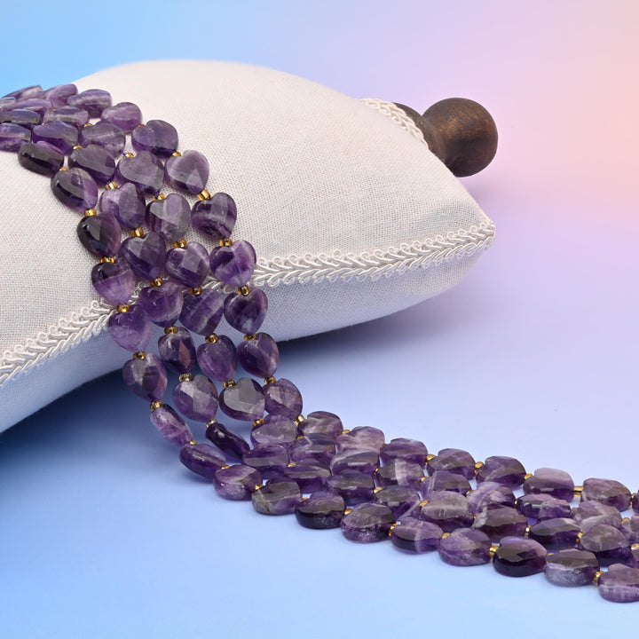 Natural Amethyst Faceted Heart Gemstone Beads, Bead Size 12mm Heart Faceted Beads, DIY Jewelry Making Beads, 15.5 Inches Per Strand