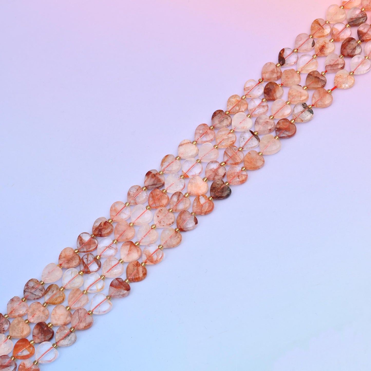 Natural Red Hematoid Quartz Faceted Heart Gemstone Beads, Bead Size 12mm Heart Beads, DIY Jewelry Making Beads, 15.5 Inches Per Strand