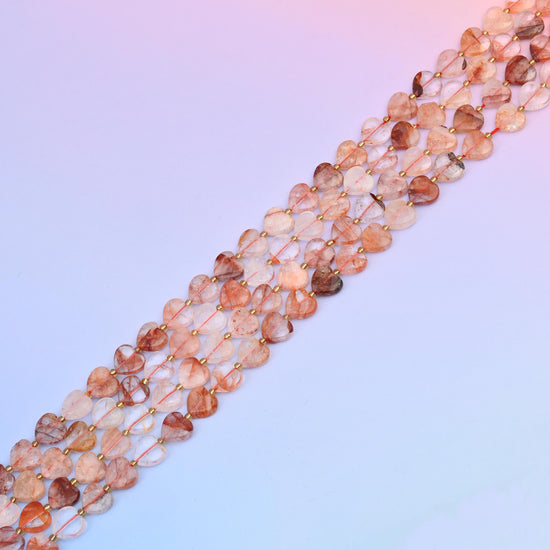 Natural Red Hematoid Quartz Faceted Heart Gemstone Beads, Bead Size 12mm Heart Beads, DIY Jewelry Making Beads, 15.5 Inches Per Strand