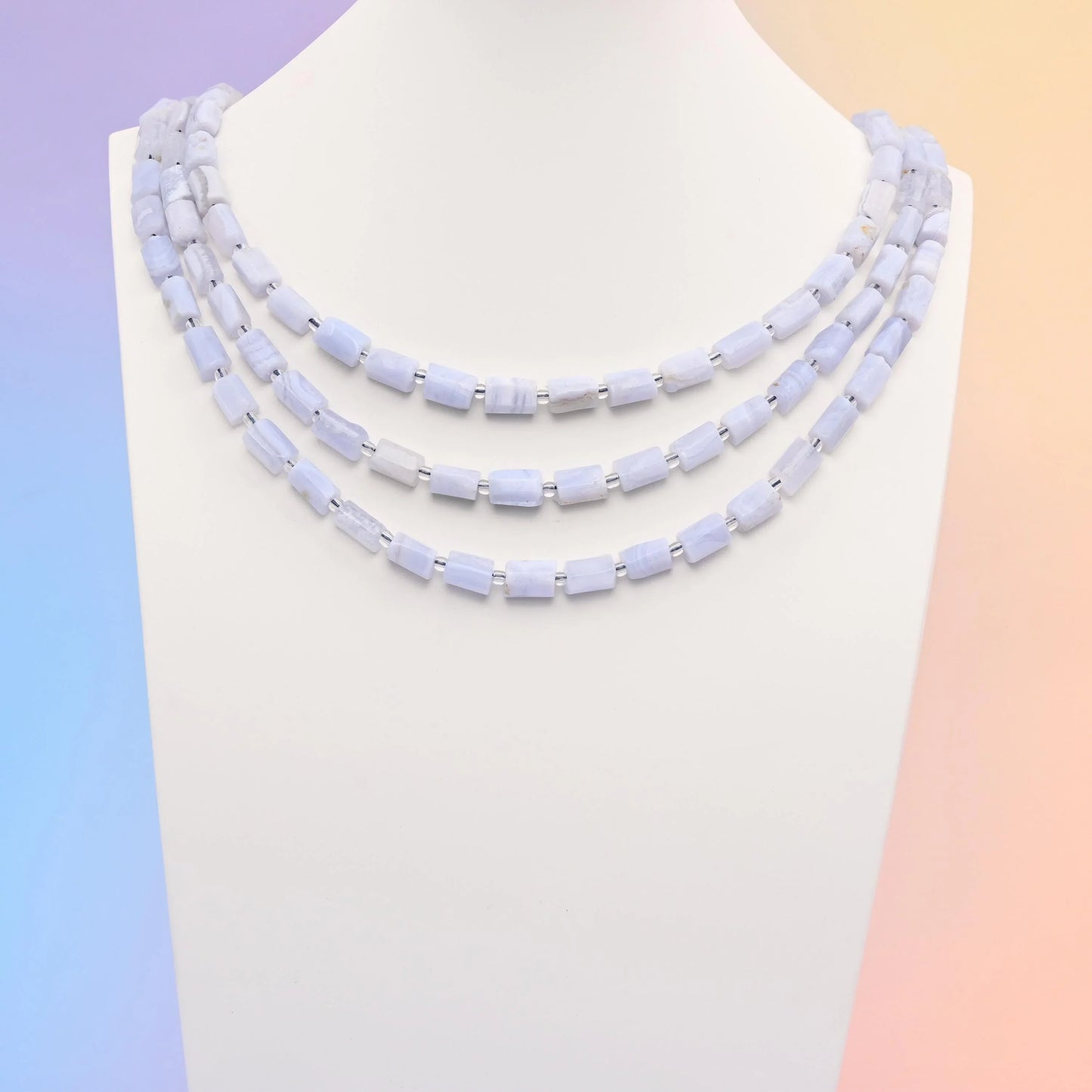 Natural Blue Lace Agate Faceted Tube Beads, Bead Size 12x8mm Blue Lace Agate Cylinder Bead, DIY Jewelry Making Beads, 15.5 Inches Per Strand - Mycrazycrystal