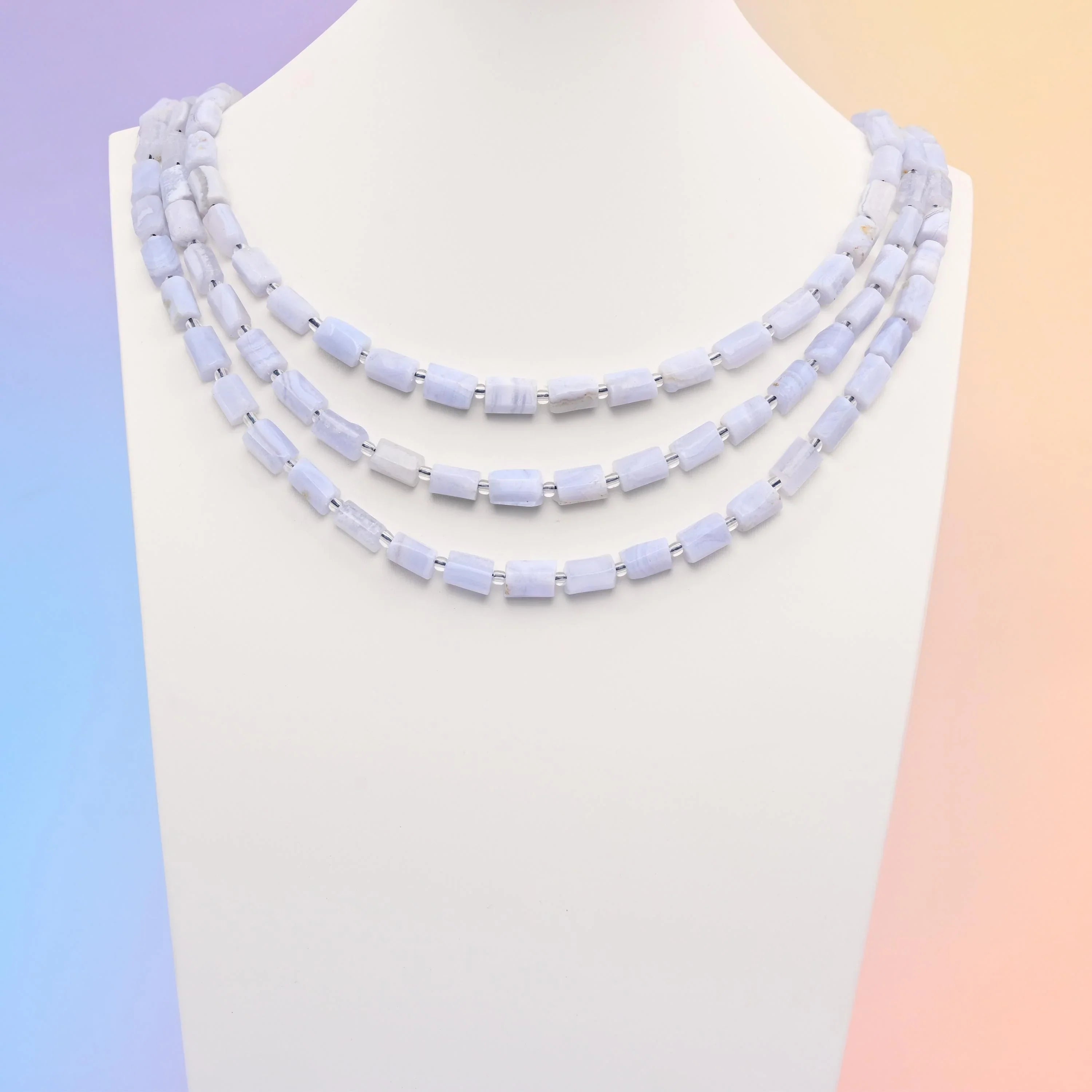 Natural Blue Lace Agate Faceted Tube Beads, Bead Size 12x8mm Blue Lace Agate Cylinder Bead, DIY Jewelry Making Beads, 15.5 Inches Per Strand - Mycrazycrystal