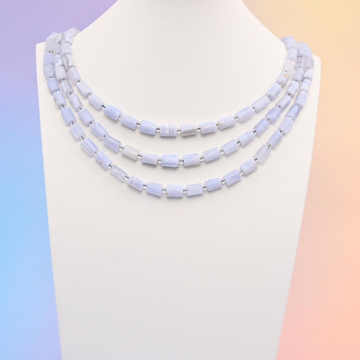 Natural Blue Lace Agate Faceted Tube Beads, Bead Size 12x8mm Blue Lace Agate Cylinder Bead, DIY Jewelry Making Beads, 15.5 Inches Per Strand