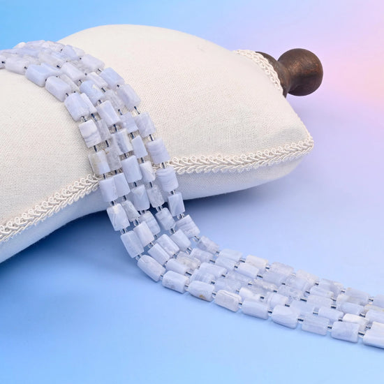 Natural Blue Lace Agate Faceted Tube Beads, Bead Size 12x8mm Blue Lace Agate Cylinder Bead, DIY Jewelry Making Beads, 15.5 Inches Per Strand - Mycrazycrystal