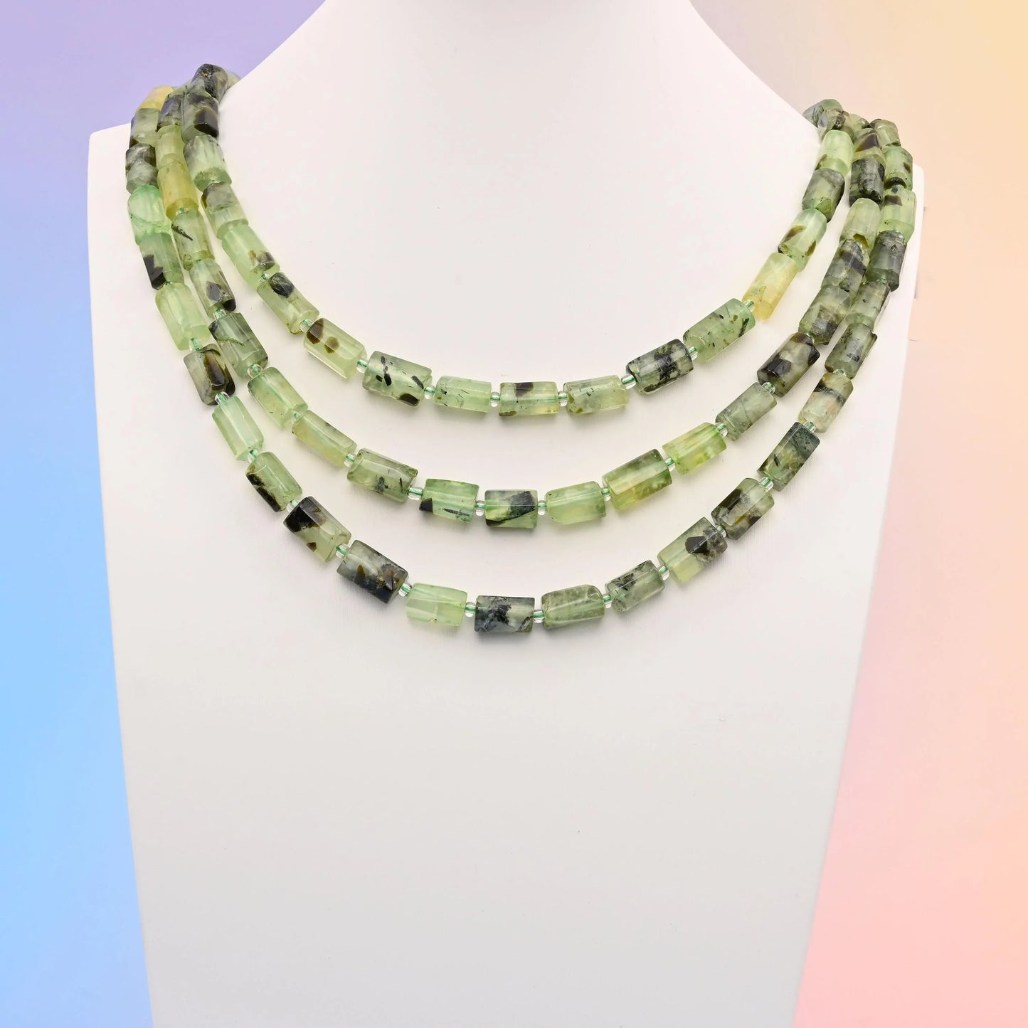 Natural Prehnite Faceted Tube Beads, Bead Size 12x8mm, Green Gemstone Cylinder Bead, DIY Jewelry Making Beads, 15.5 Inches Per Strand - Mycrazycrystal