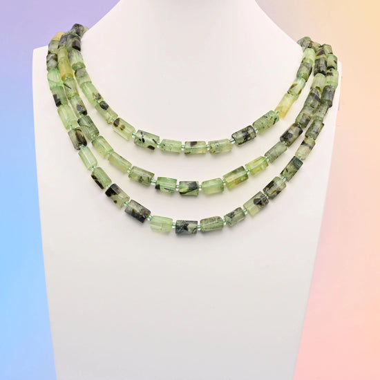 Natural Prehnite Faceted Tube Beads, Bead Size 12x8mm, Green Gemstone Cylinder Bead, DIY Jewelry Making Beads, 15.5 Inches Per Strand - Mycrazycrystal