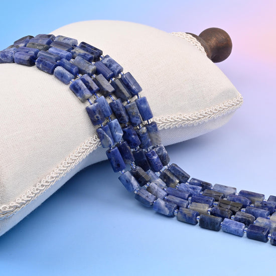 Natural Sodalite Faceted Tube Beads, Bead Size 12x8mm Blue Cylinder Bead, DIY Jewelry Making Beads, 15.5 Inches Per Strand