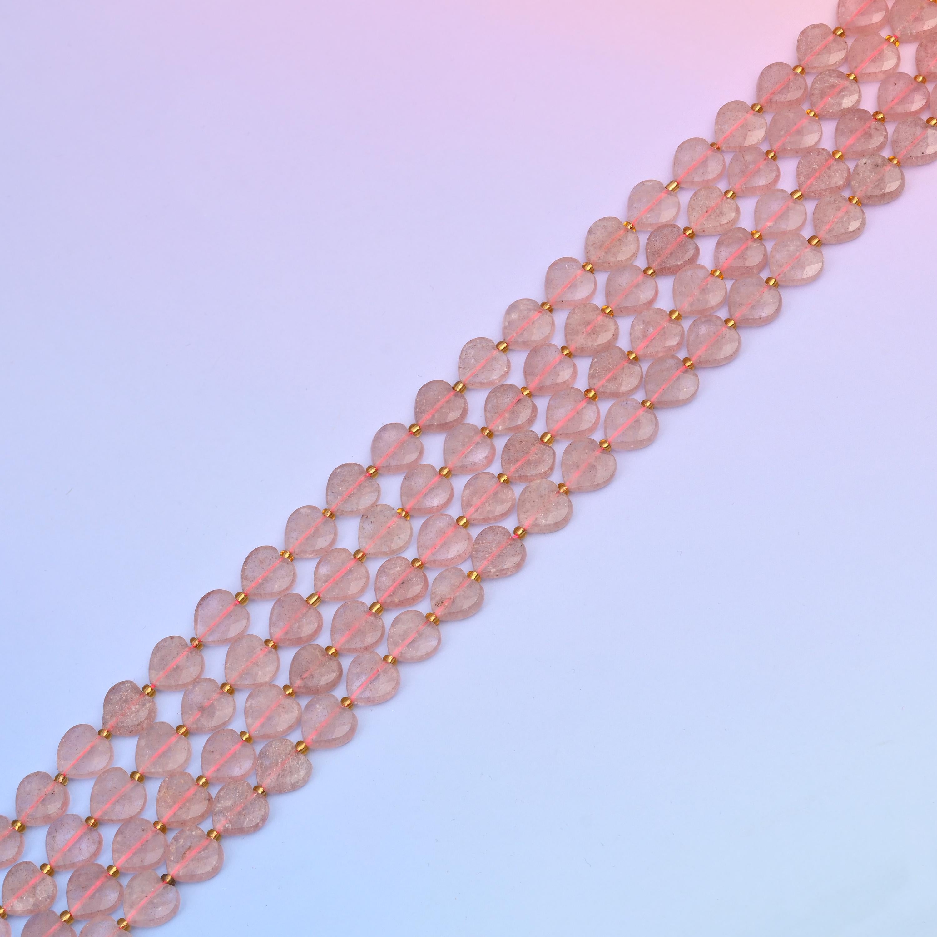 Natural Strawberry Quartz Faceted Heart Gemstone Beads, Bead Size 12mm Heart Beads, DIY Jewelry Making Beads, 15.5 Inches Per Strand
