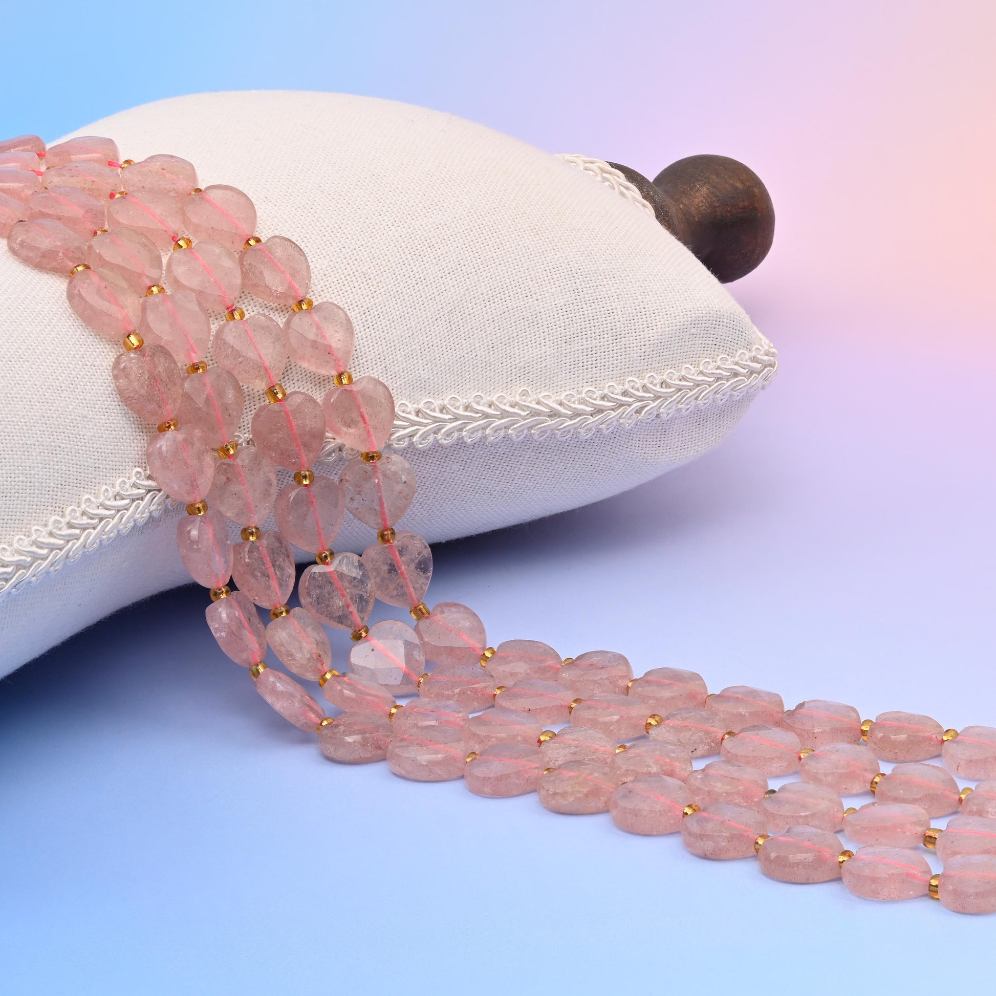 Natural Strawberry Quartz Faceted Heart Gemstone Beads, Bead Size 12mm Heart Beads, DIY Jewelry Making Beads, 15.5 Inches Per Strand