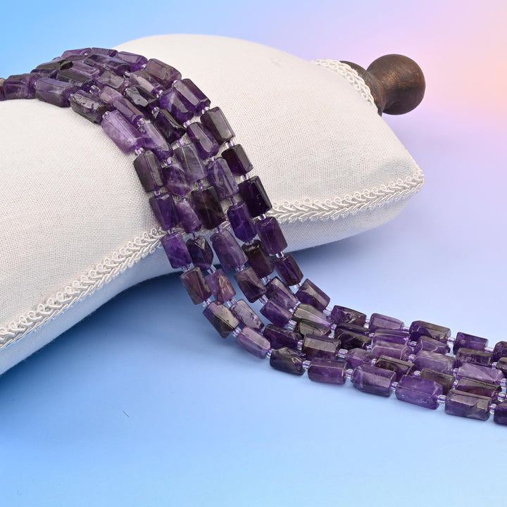Natural Amethyst Faceted Tube Beads