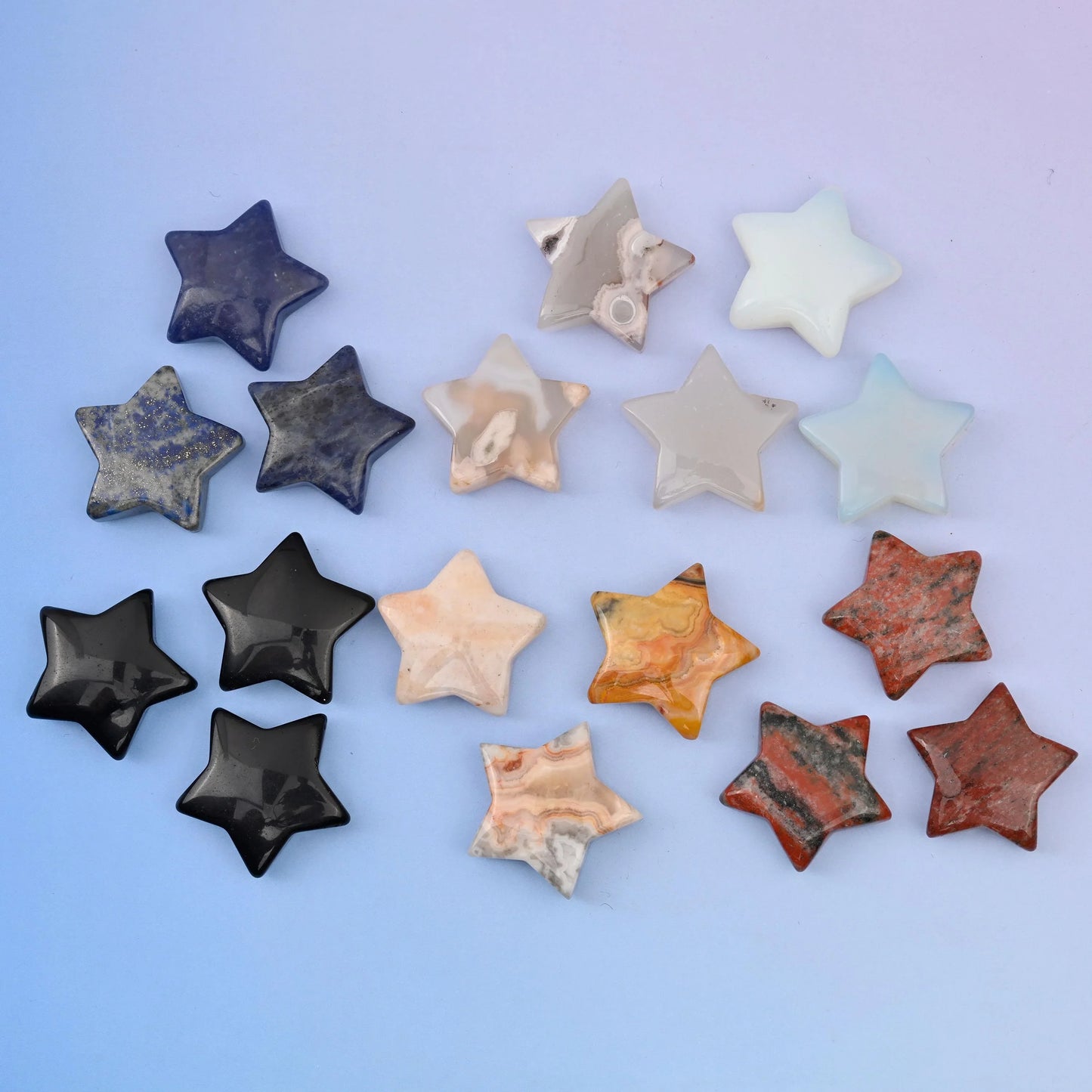 30mm 5 Point Gemstone Star, Polished Healing Crystal Star, Pocket Stone, DIY Gemstone Star No Hole - Mycrazycrystal