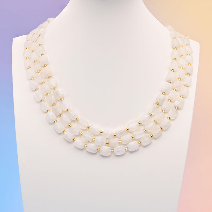 Natural White Moonstone Faceted Rectangular Gemstone Beads, Size 10x8mm Rectangle Beads, DIY Jewelry Making Beads, 15.5 Inches Per Strand