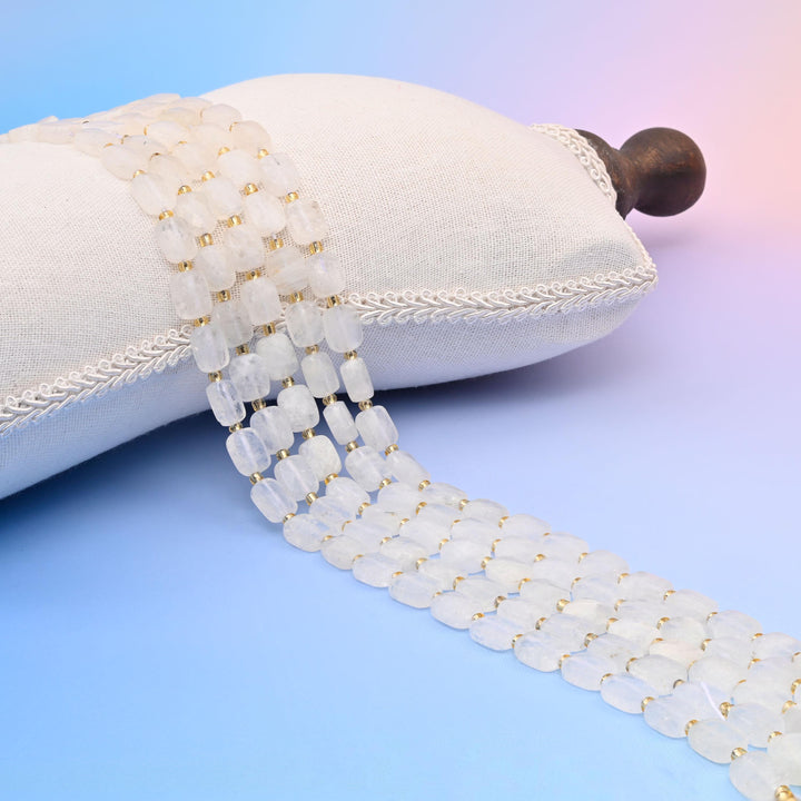 Natural White Moonstone Faceted Rectangular Gemstone Beads, Size 10x8mm Rectangle Beads, DIY Jewelry Making Beads, 15.5 Inches Per Strand