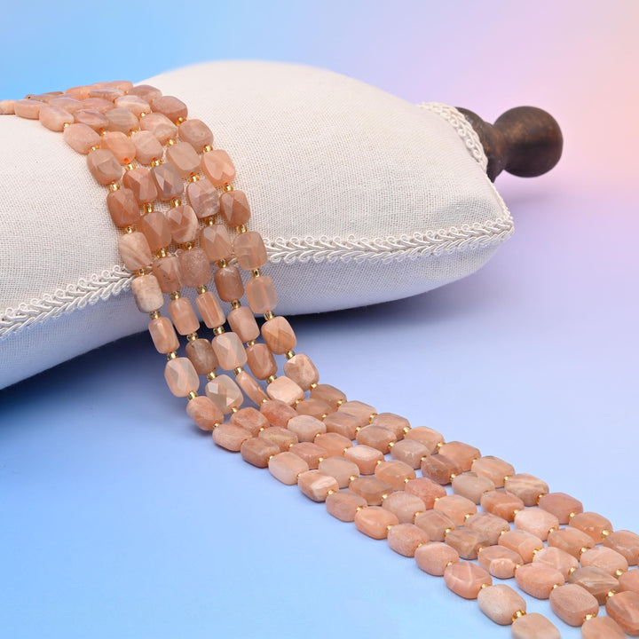 Natural Sunstone Faceted Rectangular Gemstone Beads, Bead Size 10x8mm Rectangle Beads, DIY Jewelry Making Beads, 15.5 Inches Per Strand