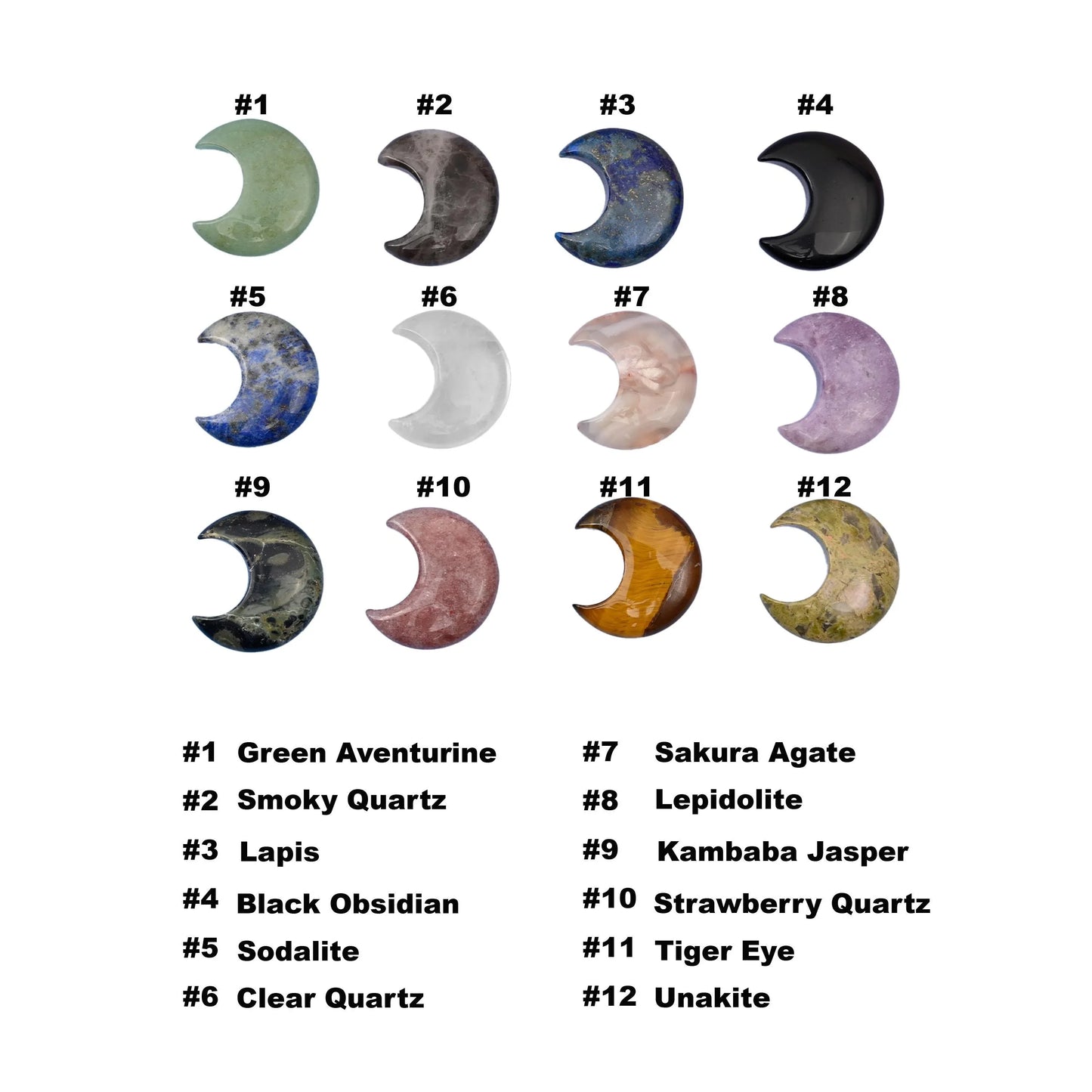 30mm Gemstone Crescent Moon, Polished Healing Crystal Half Moon, Pocket Stone, DIY Gemstone Moon No Hole - Mycrazycrystal