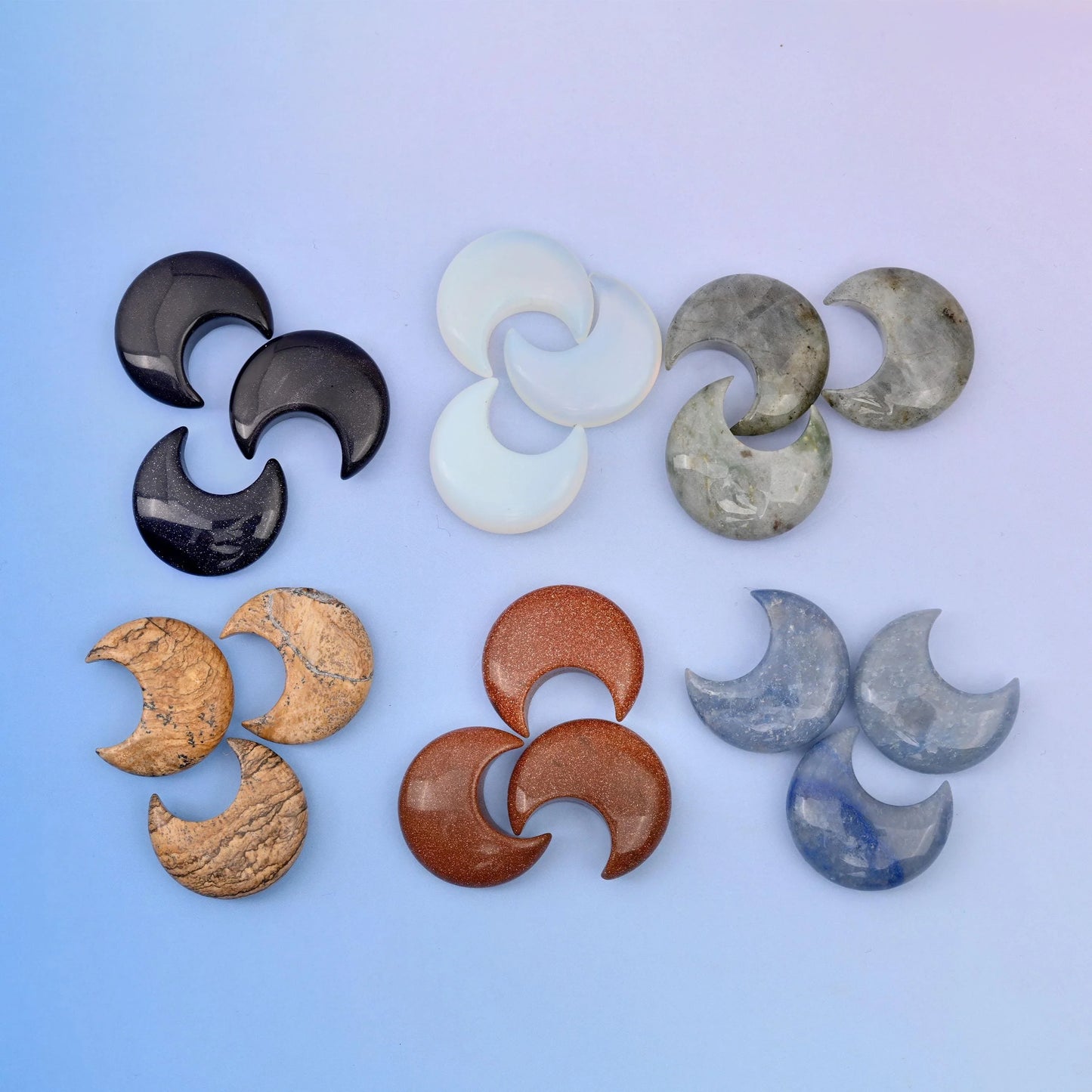 30mm Gemstone Crescent Moon, Polished Healing Crystal Half Moon, Pocket Stone, DIY Gemstone Moon No Hole - Mycrazycrystal