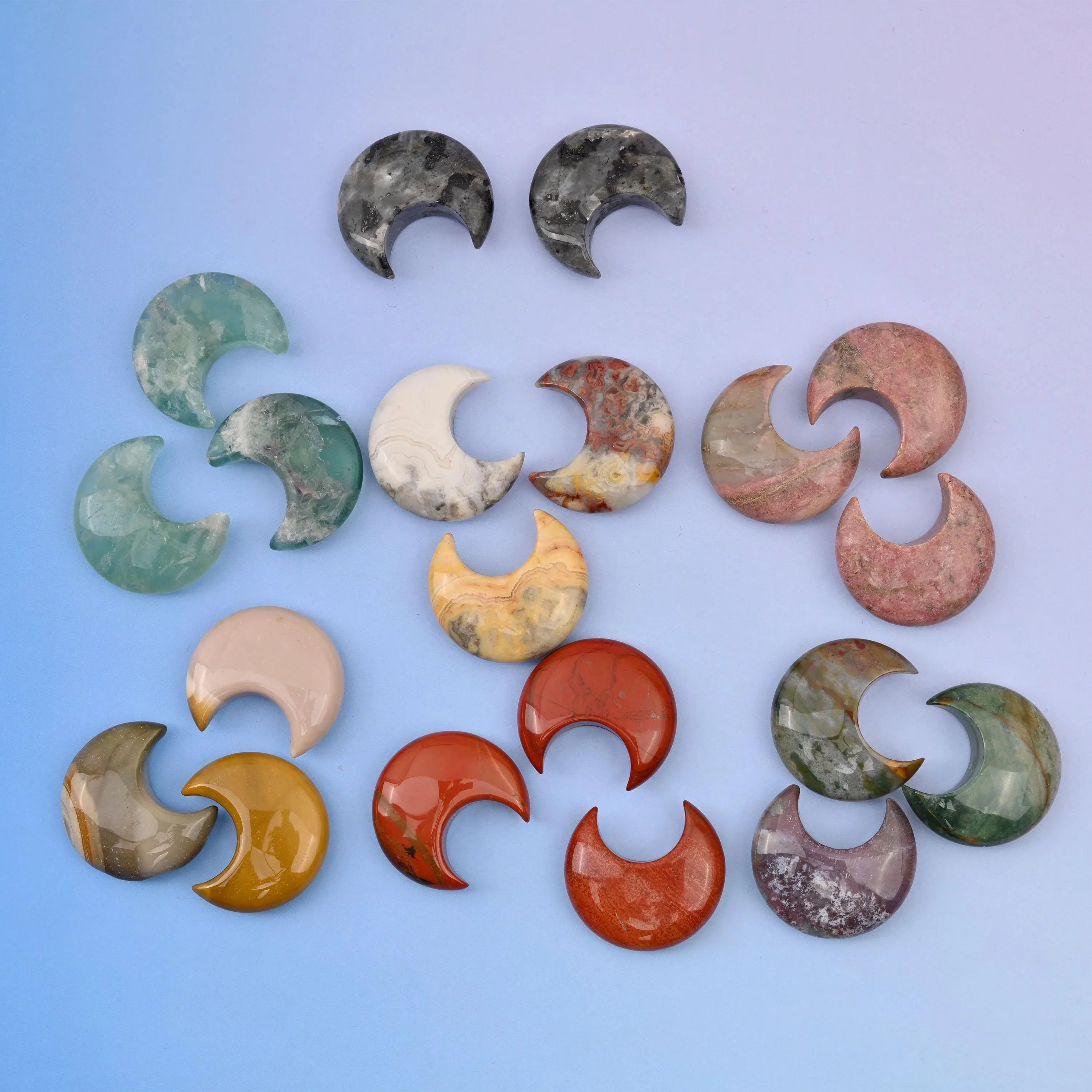 30mm Gemstone Crescent Moon, Polished Healing Crystal Half Moon, Pocket Stone, DIY Gemstone Moon No Hole - Mycrazycrystal