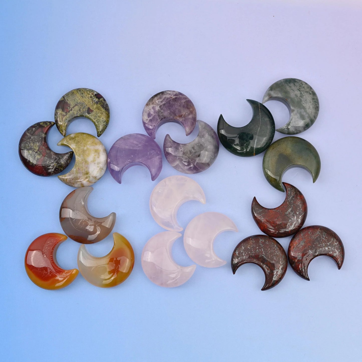 30mm Gemstone Crescent Moon, Polished Healing Crystal Half Moon, Pocket Stone, DIY Gemstone Moon No Hole - Mycrazycrystal