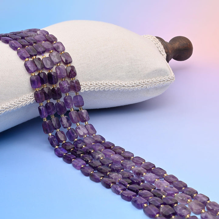 Natural Amethyst Faceted Rectangular Gemstone Beads, Bead Size 10x8mm Rectangle Beads, DIY Jewelry Making Beads, 15.5 Inches Per Strand