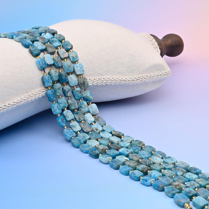 Natural Blue Apatite Faceted Rectangular Gemstone Beads, Bead Size 10x8mm Rectangle Beads, DIY Jewelry Making Beads, 15.5 Inches Per Strand