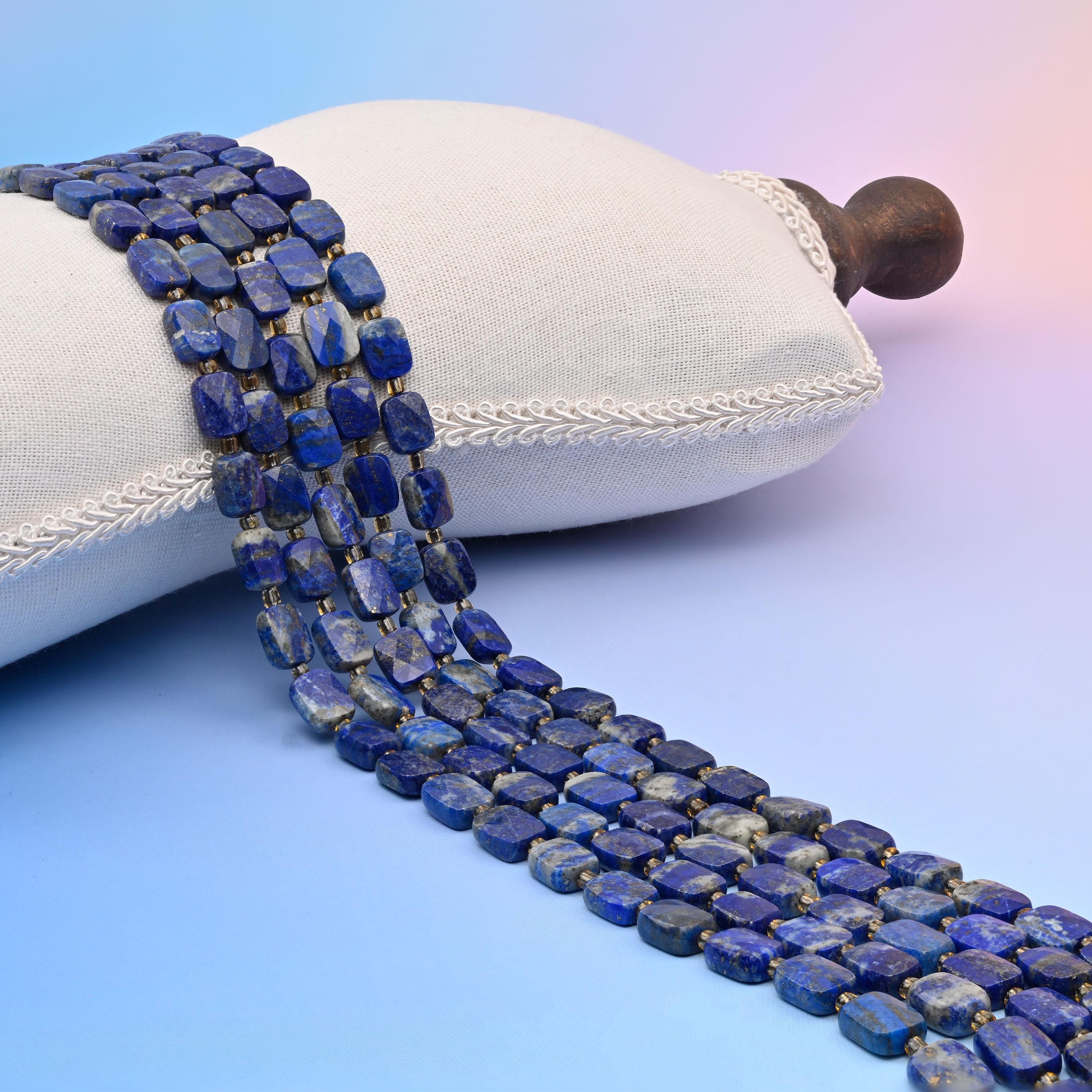 Natural Lapis Lazuli Faceted Rectangular Gemstone Beads, Bead Size 10x8mm Rectangle Beads, DIY Jewelry Making Beads, 15.5 Inches Per Strand