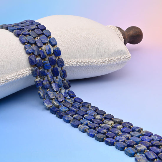 Natural Lapis Lazuli Faceted Rectangular Gemstone Beads, Bead Size 10x8mm Rectangle Beads, DIY Jewelry Making Beads, 15.5 Inches Per Strand
