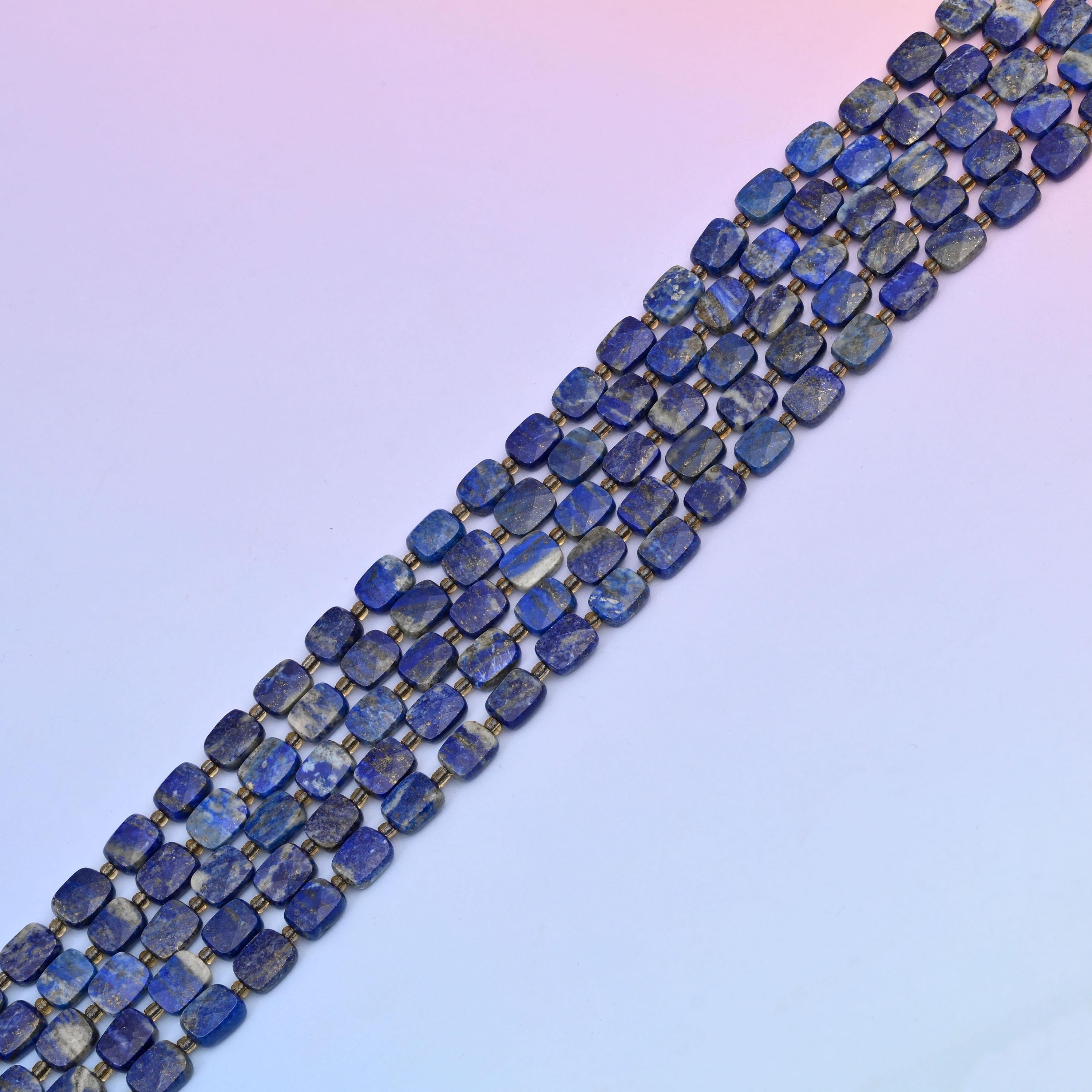 Natural Lapis Lazuli Faceted Rectangular Gemstone Beads, Bead Size 10x8mm Rectangle Beads, DIY Jewelry Making Beads, 15.5 Inches Per Strand