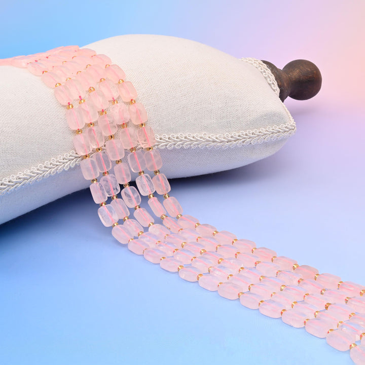 Natural Rose Quartz Faceted Rectangular Gemstone Beads, Bead Size 10x8mm Rectangle Beads, DIY Jewelry Making Beads, 15.5 Inches Per Strand
