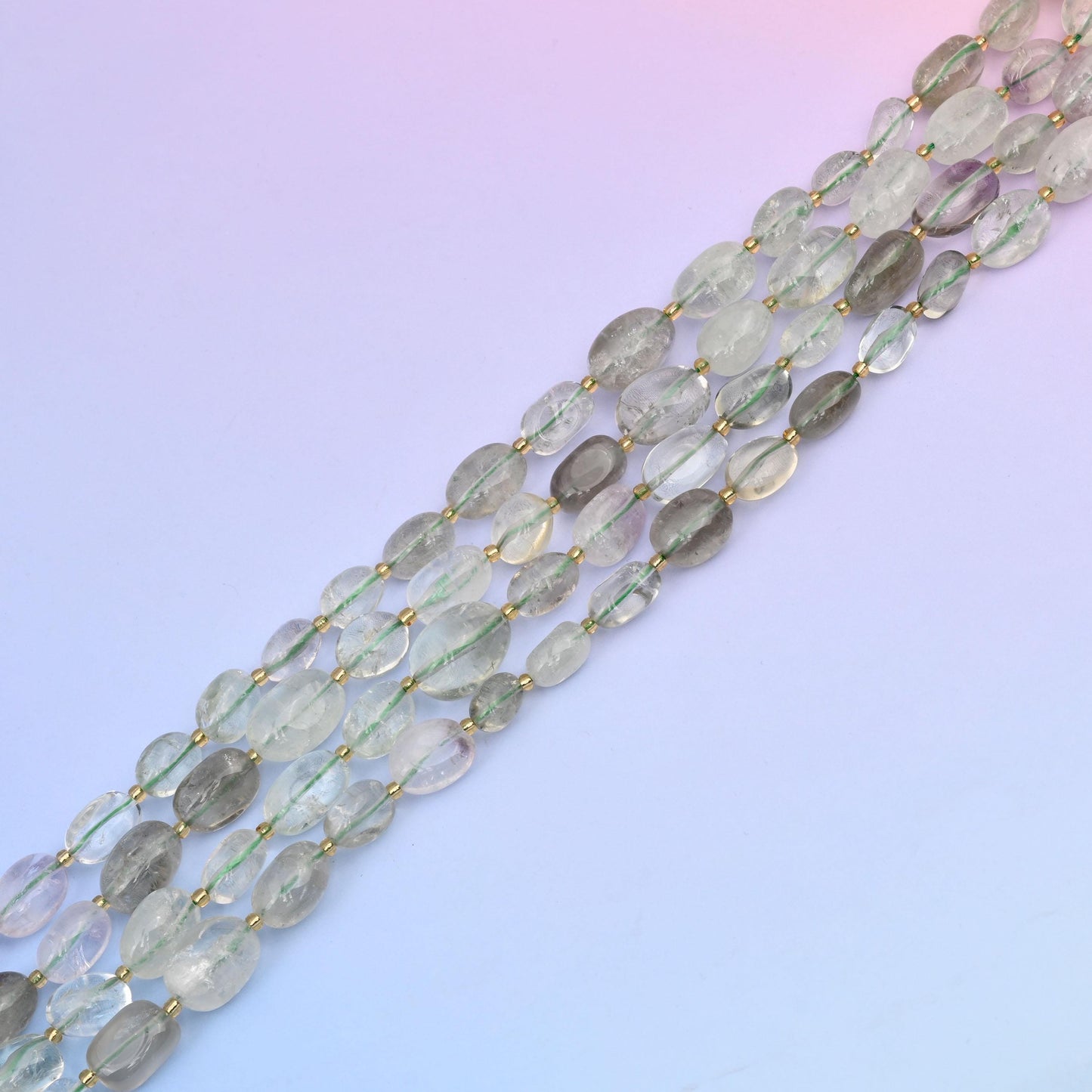 Natural Green Amethyst Oval Gemstone Beads, Size 10-17mm Red Nugget Beads, DIY Jewelry Making Beads, 15.5 Inches Per Strand