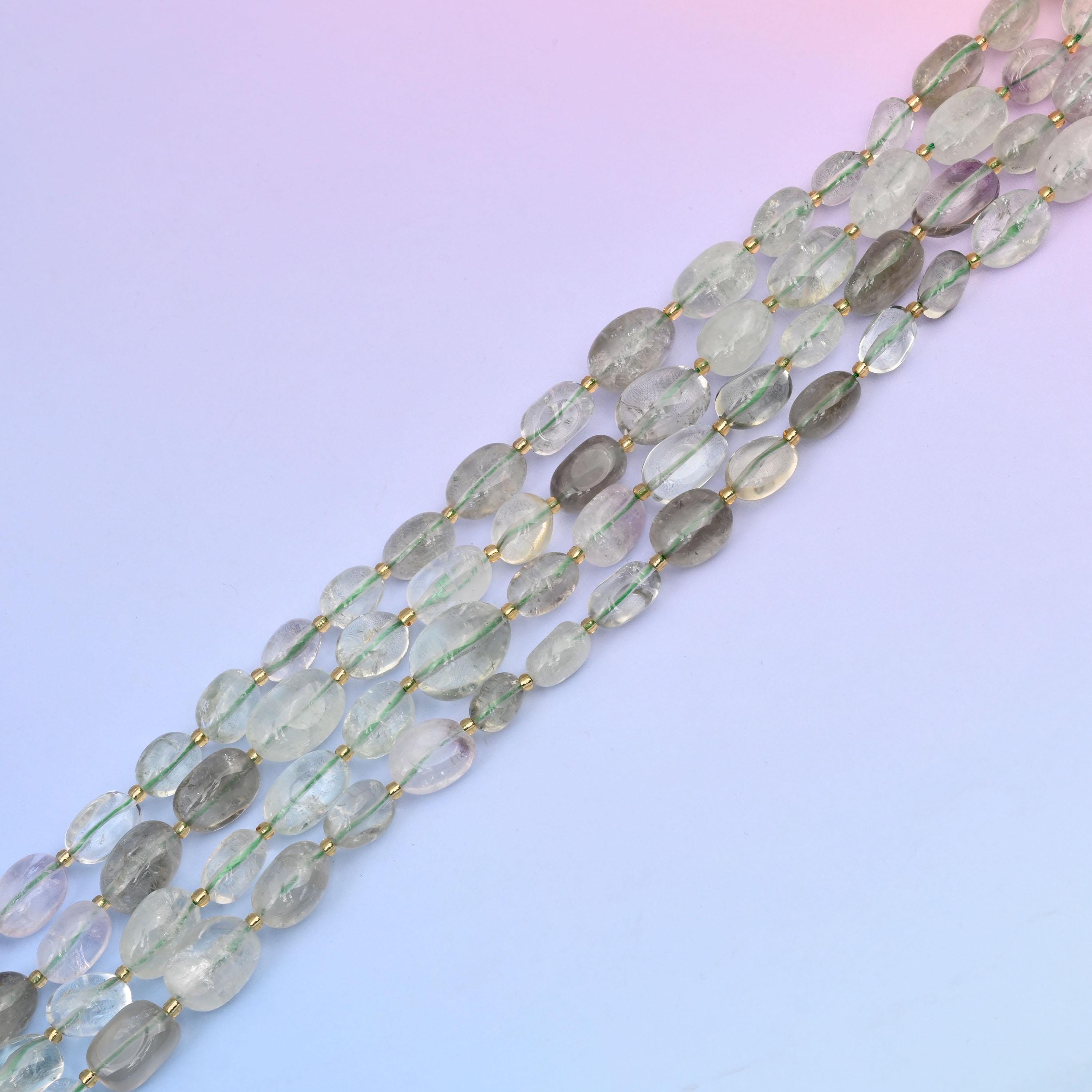 Natural Green Amethyst Oval Gemstone Beads, Size 10-17mm Red Nugget Beads, DIY Jewelry Making Beads, 15.5 Inches Per Strand