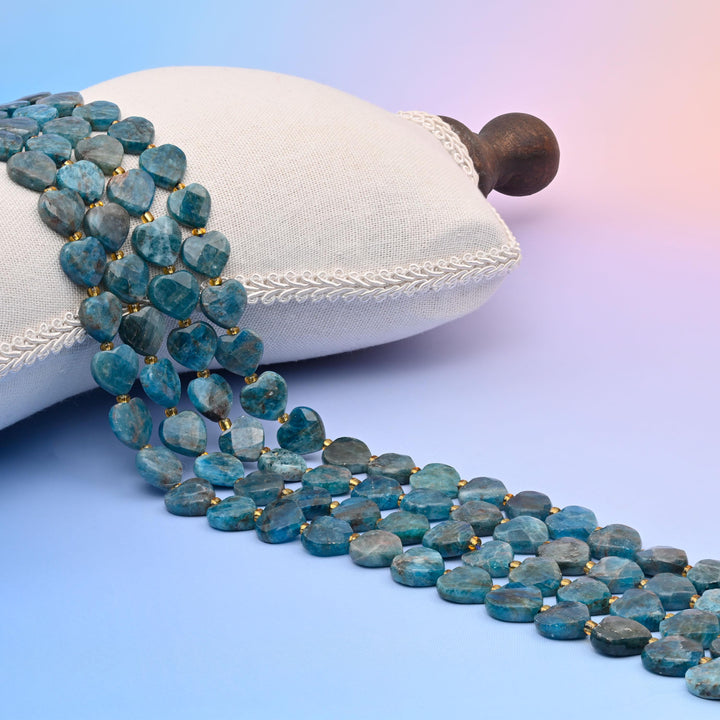 Natural Blue Apatite Faceted Heart Gemstone Beads, Bead Size 12mm Heart Faceted Beads, DIY Jewelry Making Beads, 15.5 Inches Per Strand
