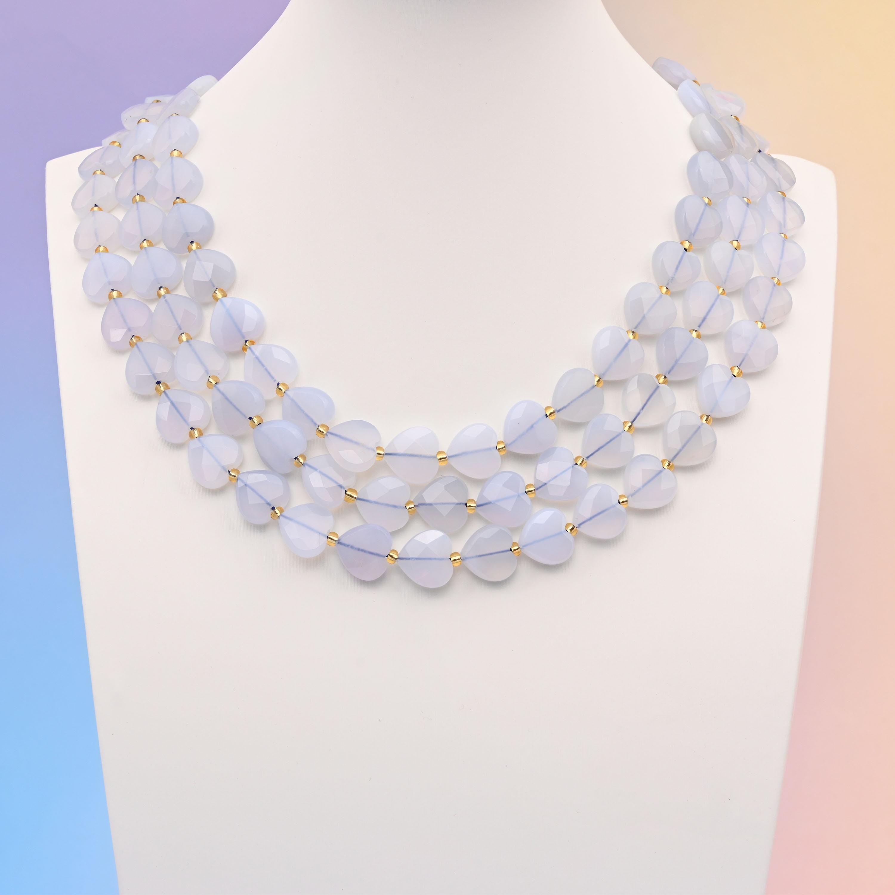 Natural Blue Chalcedony Faceted Heart Gemstone Beads, Bead Size 12mm Heart Faceted Beads, DIY Jewelry Making Beads, 15.5 Inches Per Strand