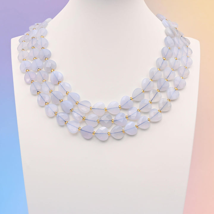 Natural Blue Chalcedony Faceted Heart Gemstone Beads, Bead Size 12mm Heart Faceted Beads, DIY Jewelry Making Beads, 15.5 Inches Per Strand
