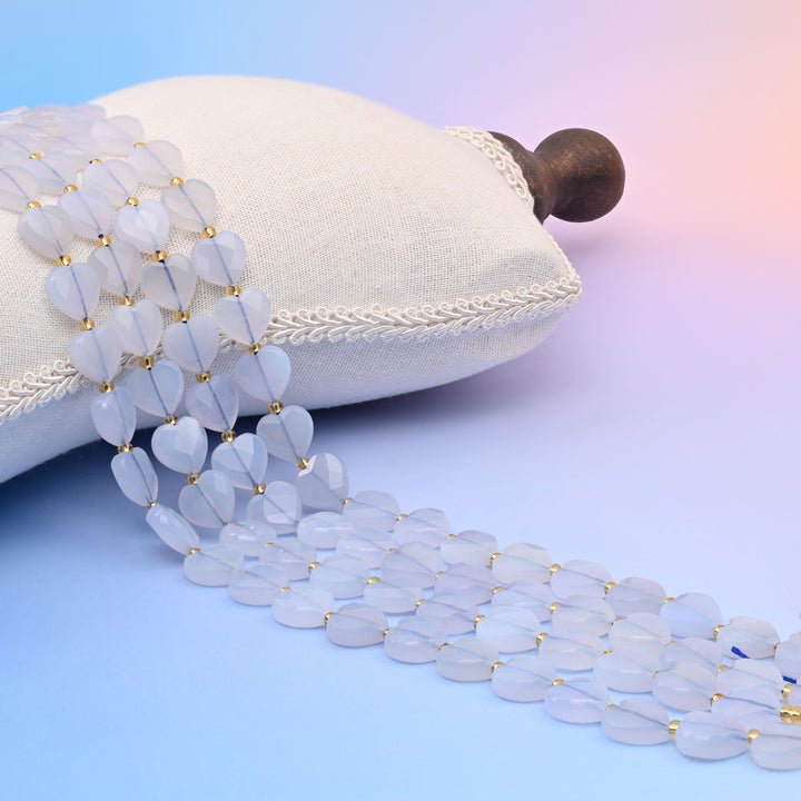 Natural Blue Chalcedony Faceted Heart Gemstone Beads, Bead Size 12mm Heart Faceted Beads, DIY Jewelry Making Beads, 15.5 Inches Per Strand
