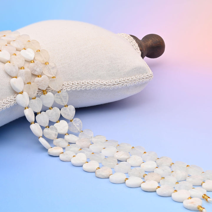 Natural White Moonstone Faceted Heart Gemstone Beads, Bead Size 12mm Heart Faceted Beads, DIY Jewelry Making Beads, 15.5 Inches Per Strand