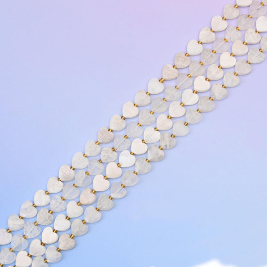 Natural White Moonstone Faceted Heart Gemstone Beads, Bead Size 12mm Heart Faceted Beads, DIY Jewelry Making Beads, 15.5 Inches Per Strand
