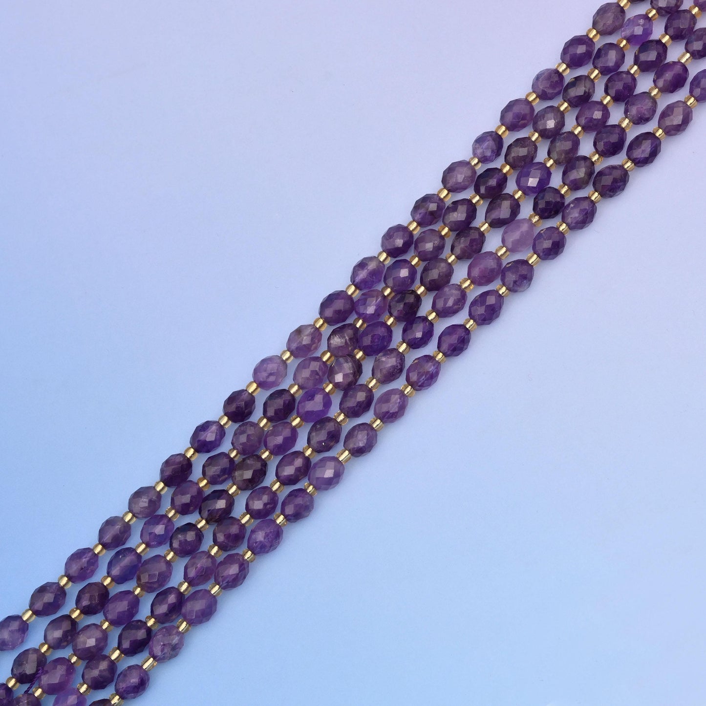 Natural Amethyst Faceted Rice Gemstone Beads, Size 6x8mm Rice Beads, DIY Jewelry Making Beads, 15.5 Inches Per Strand