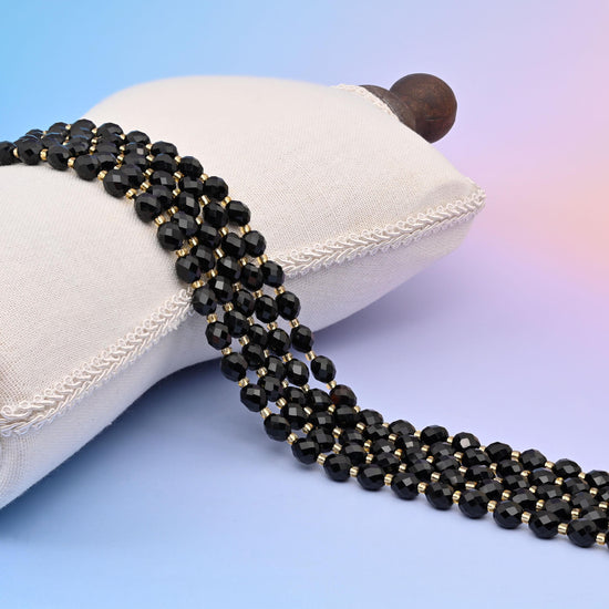 Natural Black Obsidian Faceted Rice Gemstone Beads, Size 6x8mm Rice Beads, DIY Jewelry Making Beads, 15.5 Inches Per Strand