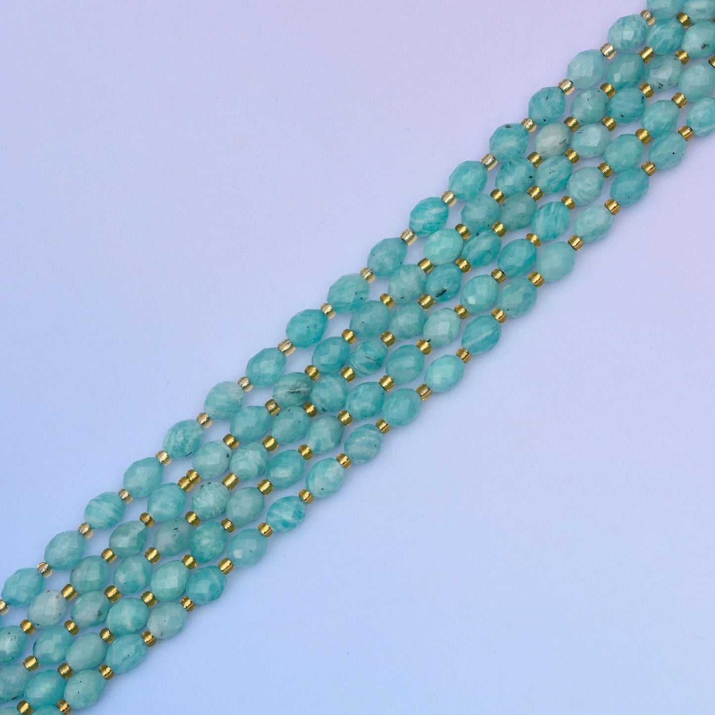 Natural Blue Amazonite Faceted Rice Gemstone Beads, Size 6x8mm Rice Beads, DIY Jewelry Making Beads, 15.5 Inches Per Strand