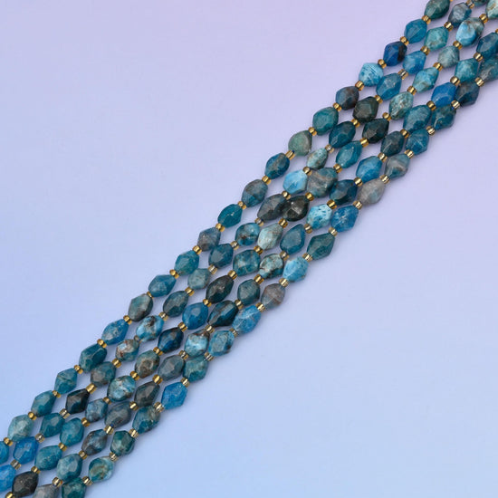 Natural Blue Apatite Faceted Rice Gemstone Beads, Size 6x8mm Rice Beads, DIY Jewelry Making Beads, 15.5 Inches Per Strand