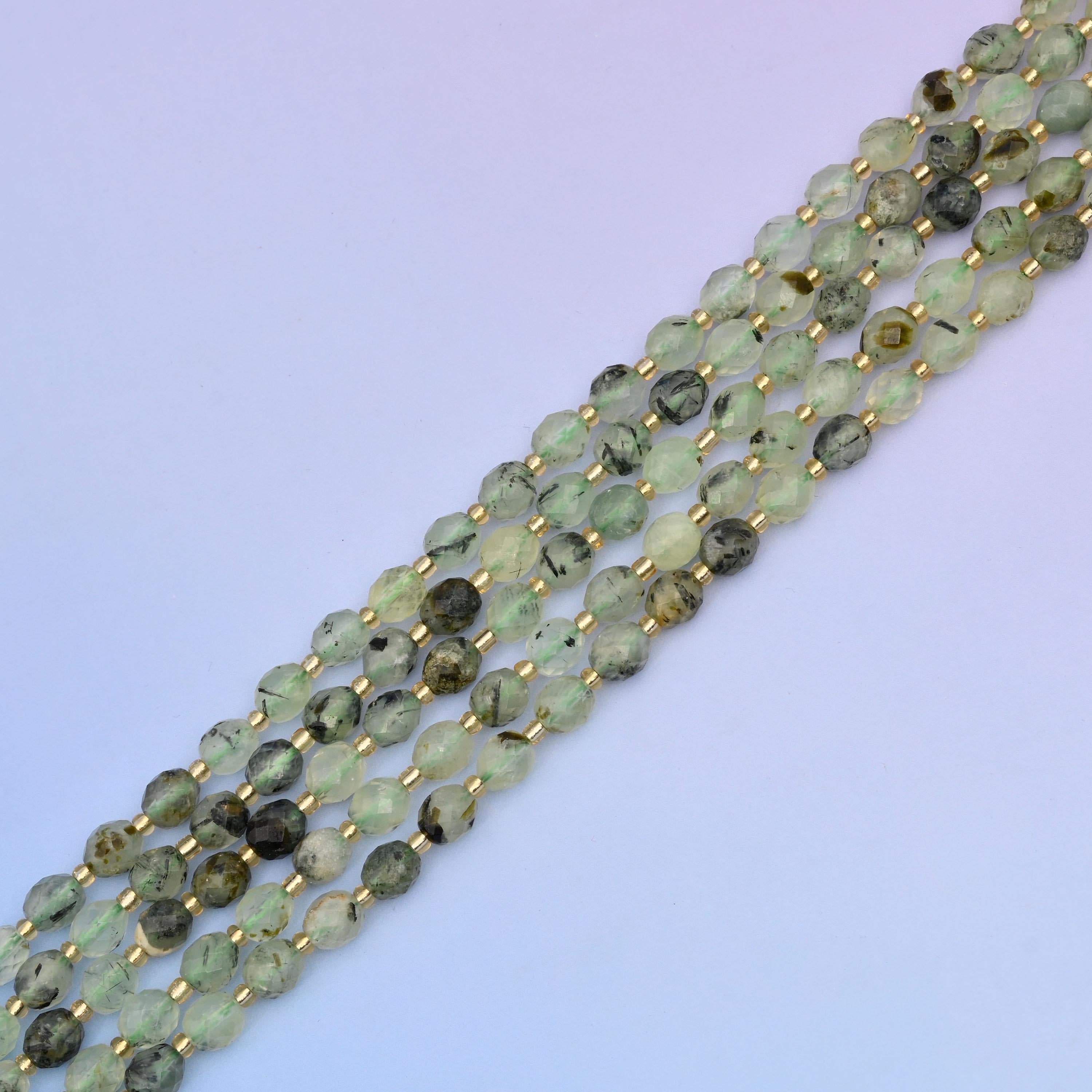 Natural Prehnite Faceted Rice Gemstone Beads, Size 6x8mm Rice Beads, DIY Jewelry Making Beads, 15.5 Inches Per Strand