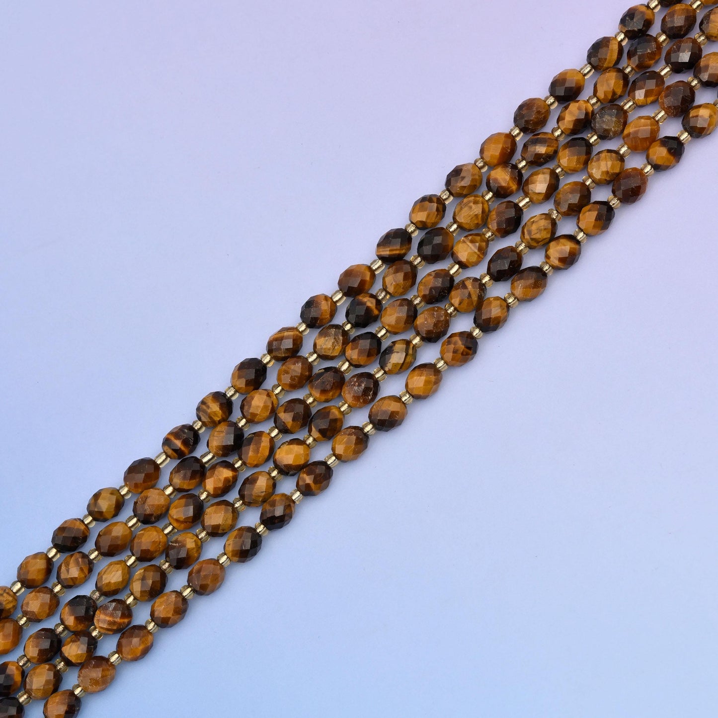 Natural Tiger Eye Faceted Rice Gemstone Beads, Size 6x8mm Rice Beads, DIY Jewelry Making Beads, 15.5 Inches Per Strand