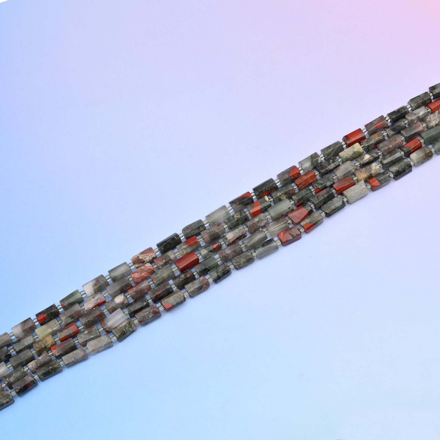 Natural African Bloodstone Faceted Tube Beads