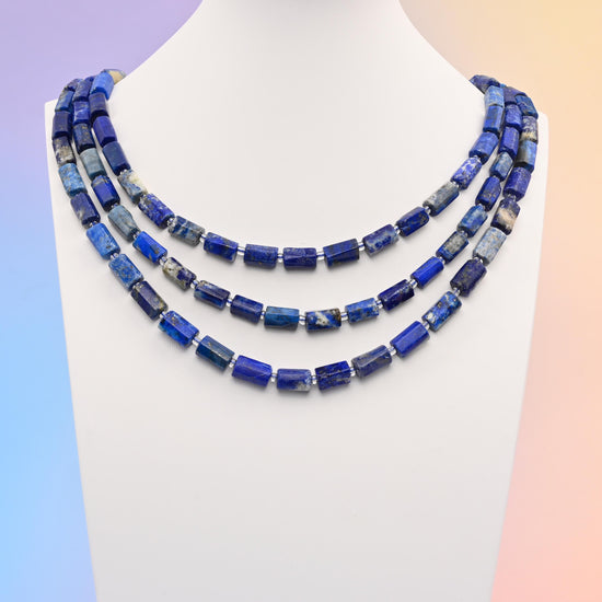 Natural Lapis Faceted Tube Beads, Bead Size 12x8mm Lapis Gemstone Cylinder Bead, DIY Jewelry Making Beads, 15.5 Inches Per Strand