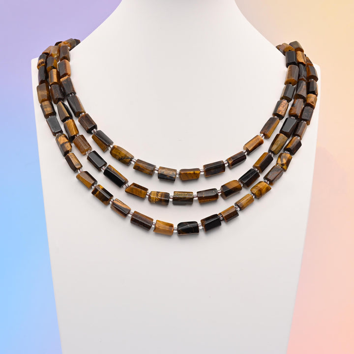 Natural Tiger Eye Faceted Tube Beads, Bead Size 12x8mm Tiger Eye Gemstone Cylinder Bead, DIY Jewelry Making Beads, 15.5 Inches Per Strand