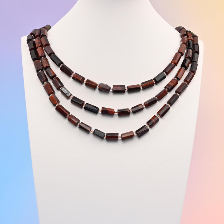 Natural Red Tiger Eye Faceted Tube Beads, Bead Size 12x8mm Gemstone Cylinder Bead, DIY Jewelry Making Beads, 15.5 Inches Per Strand